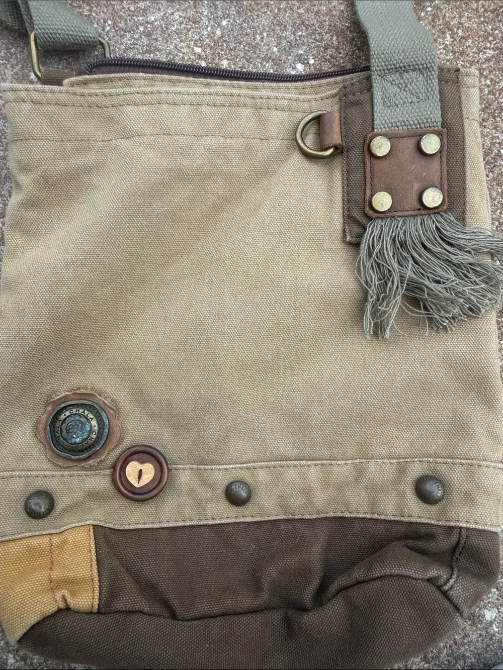 CHALA Canvas Crossbody Messenger Bag in Olive and Brown